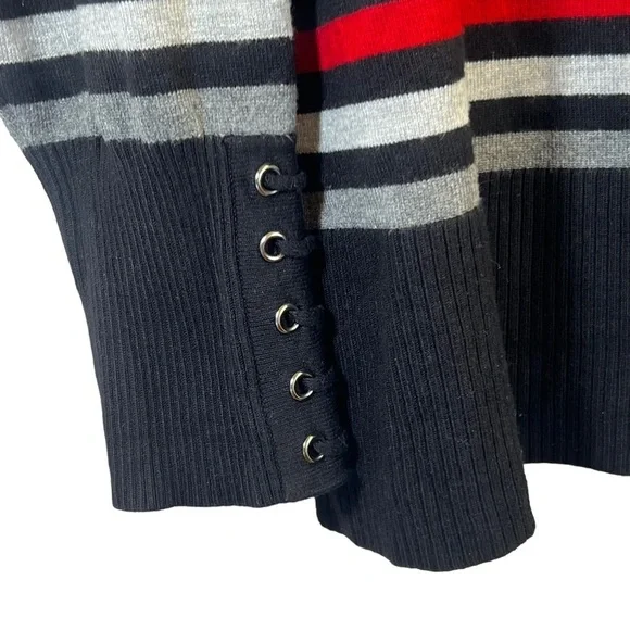 Ricki's Women's Sweater XL Stripes White Black Gray Red Long Sleeves - Picture 2 of 12